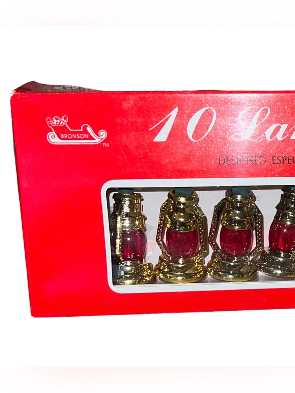 Vtg Bronson 10 LANTERN LIGHTS Red Gold, Tiny Trims for Small Christmas Trees